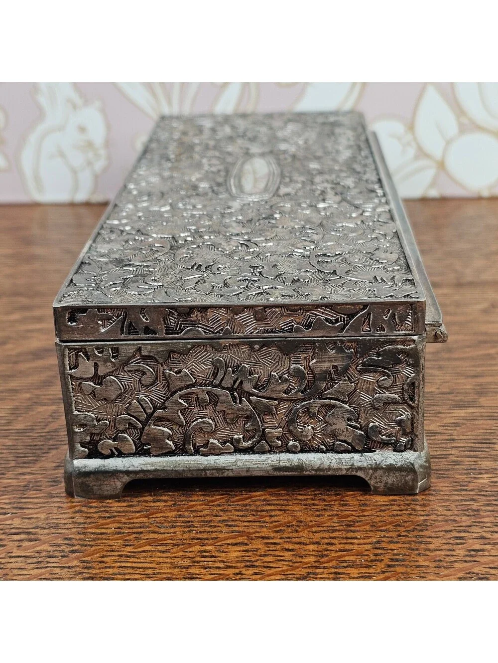 Vintage International Silver Co Silverplate Jewelry Box Mirror Velvet 9